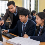 Class 11 students learning programming in a Nepal computer lab